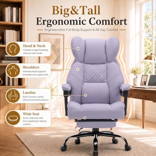 GTPLAYER Big&Tall Ergonomic Gaming Chair, Wide Spring Seat, Linkage Armrest,Purple