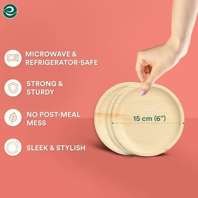 ECO SOUL Compostable 6 Inch Small Palm Leaf Round Plates (50 Count) Like Bamboo Plates|Biodegradable|Eco-Friendly, Microwave & Oven Safe