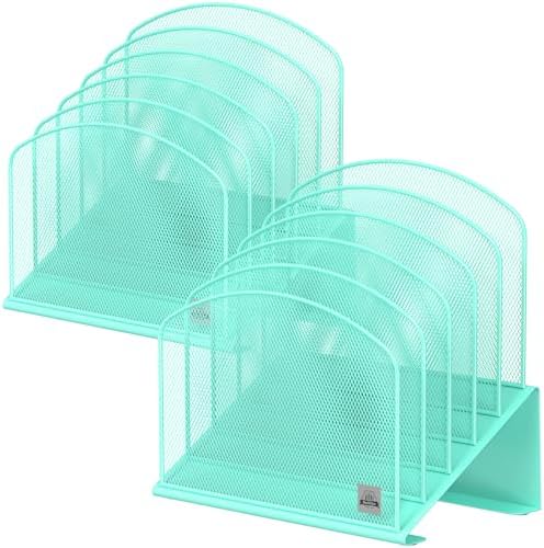 Delifox Inclined Desk File Organizer,Vertical File Folder Holder Stand Metal Rack File Sorter for Office Classroom Desktop Organization (2, Aqua, 5)