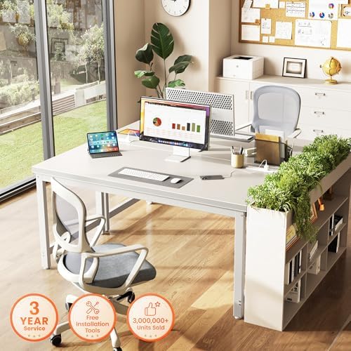 Huuger 55 x 24 inch Desk with Power Outlets & 0.95 Inch Thicker Desktop