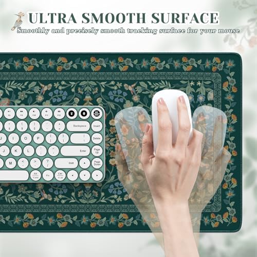 iCasso Aesthetic Flower Mouse Pad,23.6x13.7in,Deep Green