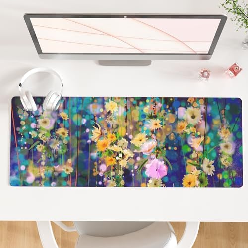 QiyI PU Leather Large Mouse Pad, Office Decor, 31.5" x 11.8", Ivy Flowers
