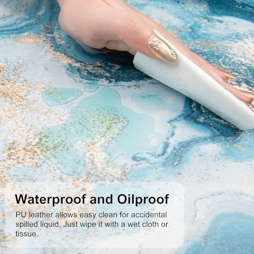 QiyI PU Leather Large Mouse Pad, 31.5" x 15.7", Blue White Marble