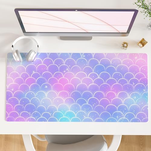 QiyI PU Leather Large Mouse Pad, Office Decor, 31.5" x 15.7", Mermaid Scale
