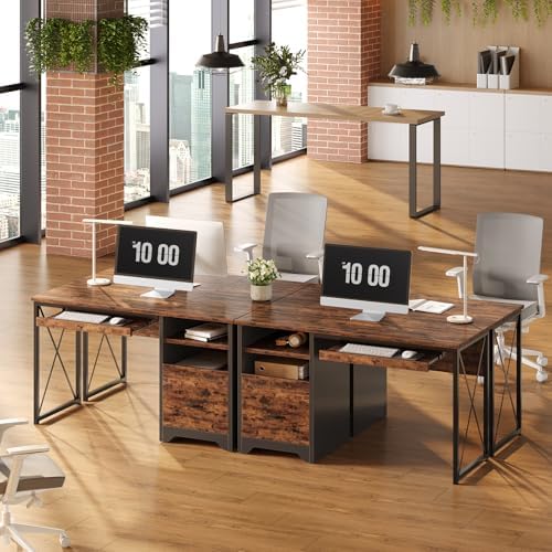 Bestier 47" Computer Desk with Drawers, Home Office Desk with Keyboard Tray, Reversible Industrial Office Desk with Storage Cabinet for Small Space Home Office & Studio, Rustic Brown | Storage Drawer, File Drawer Letter/Legal, Keyboard Tray, Cable Mana...