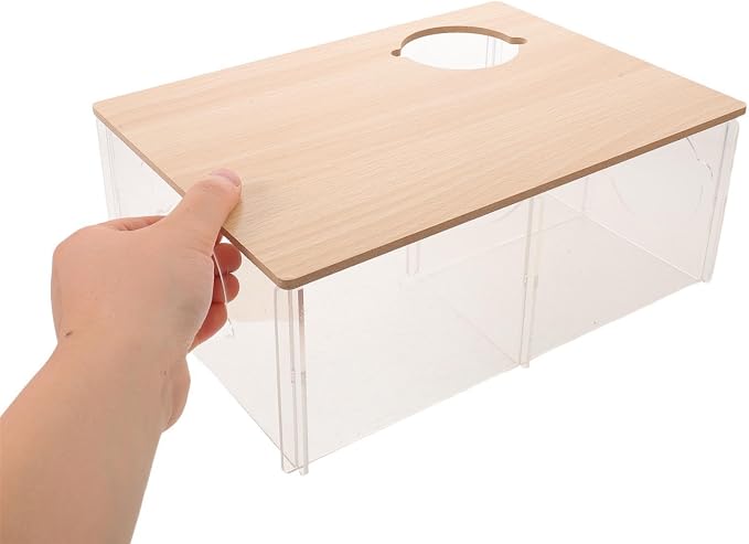 Hamster Hideout Box with 3-Chamber Acrylic Design for Small Pets Like Chinchillas and Gerbils, Multi-Chamber Resting House with Easy Maintenance and Exploration Tunnel, 11x8x4 Inch