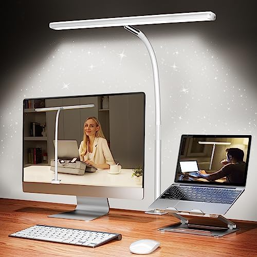 Airlonv LED Desk Lamp with Clamp, 17" Stepless Dimming Light, White