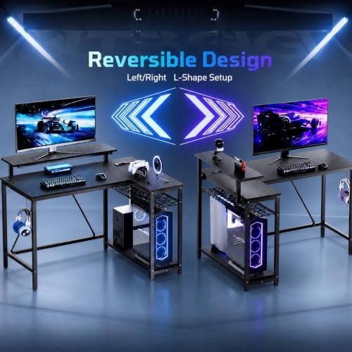 Bestier 42-Inch L-Shaped Computer Desk with Charging & LED, Black