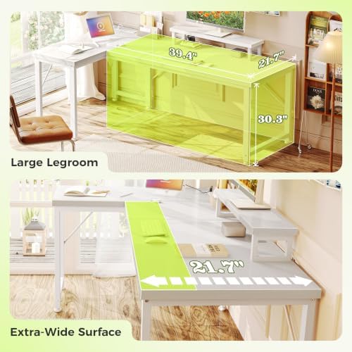 PRAISUN 53" L Shaped Computer Desk, Power Outlets, Monitor Stand, White