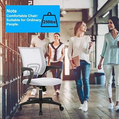 BestOffice | Ergonomic Office Chair | Mid-Back Swivel Desk Chair | Breathable Backrest & Lumbar Support | Adjustable Height | Sponge Seat | Rolling Wheels | White | for Adults & Women | Pack of 2