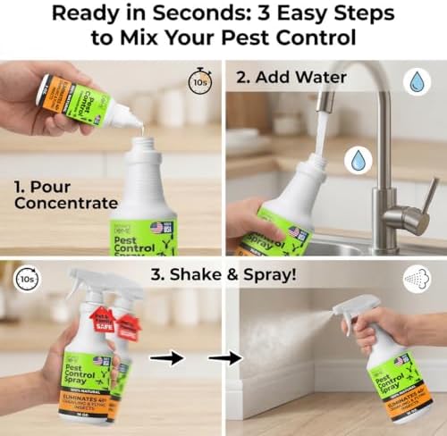 Pest Control Kit Indoor and Outdoor - Natural Ant Spray Starter Kit, 3 Concentrate Vials + Sprayer Makes 48 Oz | Nature's Dome Plant-Based Roach, Spider, Fly, Flea & Tick Killer Spray for Home