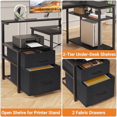 Aheaplus L Shaped Desk with File Drawer, Reversible L Shaped Gaming Desk