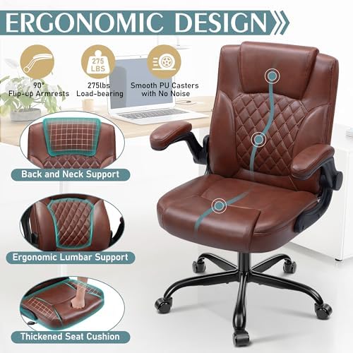 Leather Office Chair, PU Home Computer Desk Chairs with Ergonomic Back Support, 360°Swivel Free，Small Gaming Chair with Wheels and Adjustable Armrests, for Short People Use