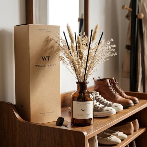 WEALD TRIBE Reed Diffuser Set for Bathroom Air Fresheners, Oil Diffuser Sticks | White Jasmine Scent 4.0 fl oz Home Fragrance with Sticks Defusers | House Bedroom Office Shelf Decor