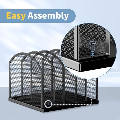 Gawerk 5-Section Vertical Desktop Organizer, 5-Section Mesh File Folder Stand Sorter for Office Home Classroom Organization