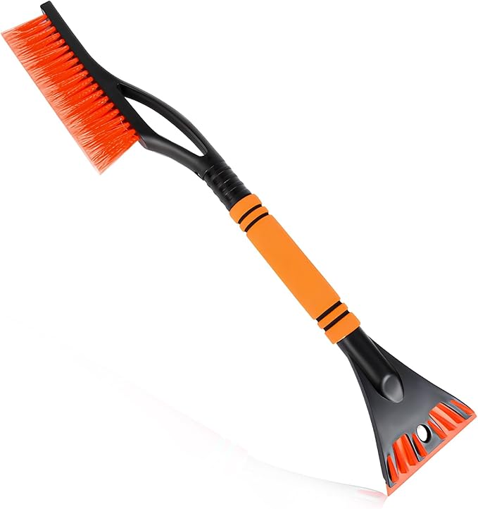 Snow Brush and Ice Scraper for Car Windshield, 23.6" Scratch Free Auto Scraper Soft Bristle Brush with Ergonomic Grip, Detachable Winter Snow Removal Tool for Cars Trucks SUVs (Orange)