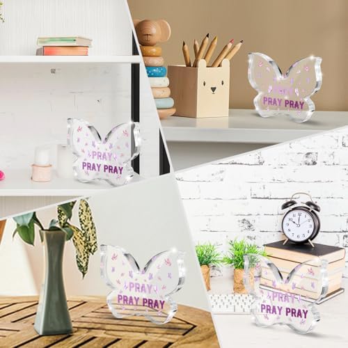 Purple Religious Plaques Christian Woman Decor Gifts, Purple Christian Gifts for Women, Modern Home Office Room Bathroom Bedroom -Pray On It Pray Over It -Bible Verse Acrylic Sign(Butterfly)
