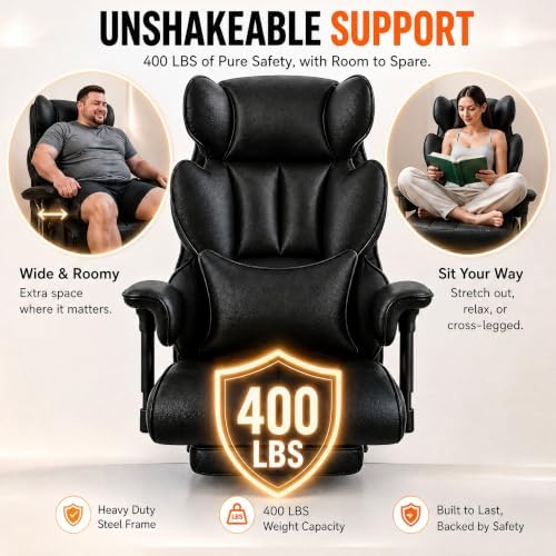 Furmax Big and Tall Office Chair, High Back Gaming Chair with Footrest for Heavy People, 400LBS Ergonomic Comfy Office Chair with Adjustable Armrests for Home Office (Black)