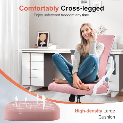 GTPLAYER Ergonomic Office Chair with Flip-up Armrests Executive Computer Chair for Home Office, Breathable Mesh & Comfy Lumbar Support, Pink