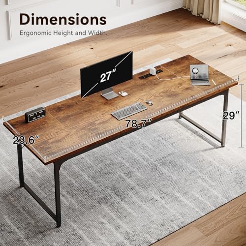 Coleshome 79 Inch Computer Desk with Power Outlet