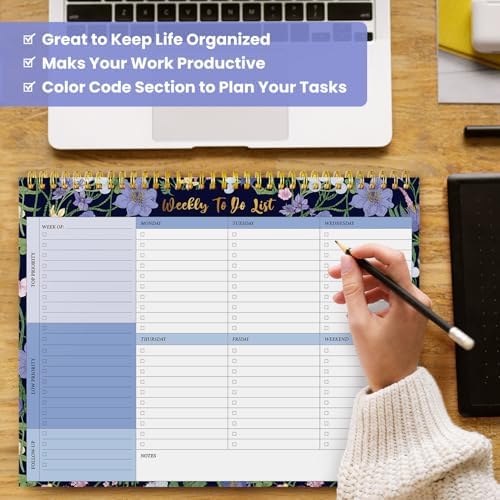 Weekly To Do List Notepad with 52 Undated Sheets（8.5"×11"）- Undated Weekly Planner Notepad for Office Desk Accessories and Supplies - Blue Meadow