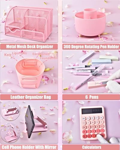 LXEVIHK Pink Desk Accessories 21-Piece Office Supplies Gift Set for Women