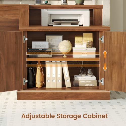 SEDETA 70.9" Executive Desk, Fluted Office Desk with Drawers, Fluted Brown