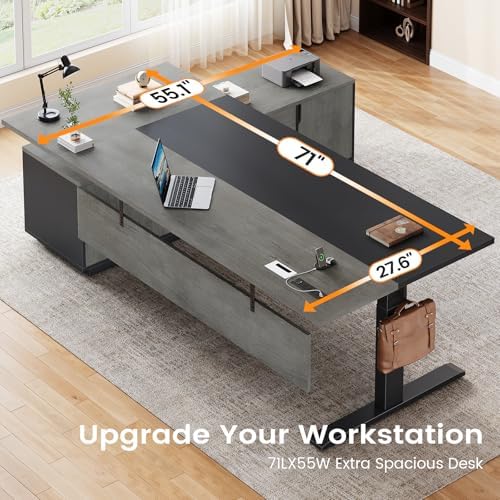 SEDETA 71" Executive Large L Shaped Electric Standing Desk, Grey