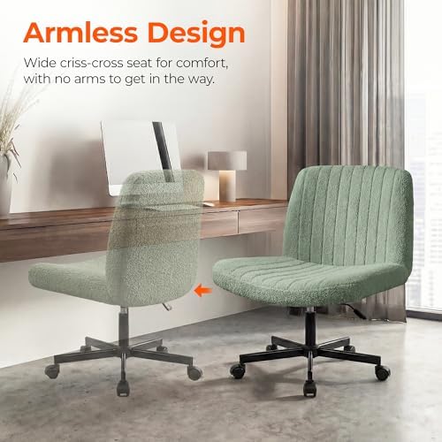 Orange Factory Criss Cross Chair with Wheels, Wide Vanity Seat, Green Teddy