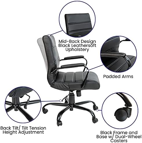 Flash Furniture Mid-Back LeatherSoft Executive Office Chair, Black/Black