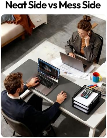 YSAGi Leather Desk Protector, Office Mat, Large Mouse Mat, Non-Slip PU Leather Blotter, Laptop Desk Pad, Waterproof Writing Pad for Office and Home (Dark Grey, 35.4" x 17")