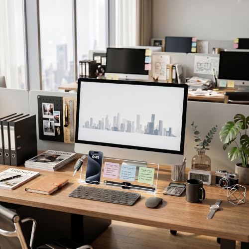Monitor Memo Board Holder 14"x5", Computer Sticky Note Holder with Phone Stand, Space-Saving Office Organization, Movable & Reusable Screen Saver for Office & Home Desktop Decor