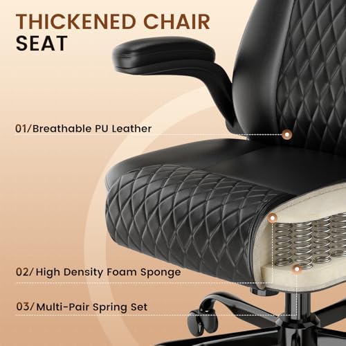GTPLAYER PU Leather Office Chair, Home Desk Chair with Flip-up Arms, Modern