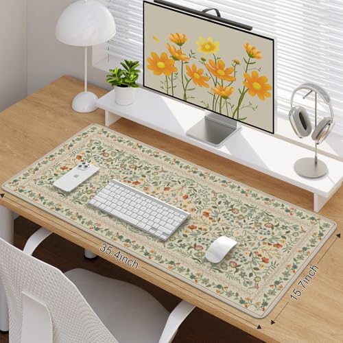 iCasso Desk Mat for Keyboard and Mouse, Large Mouse Pad, 35.4x15.7in,Beige