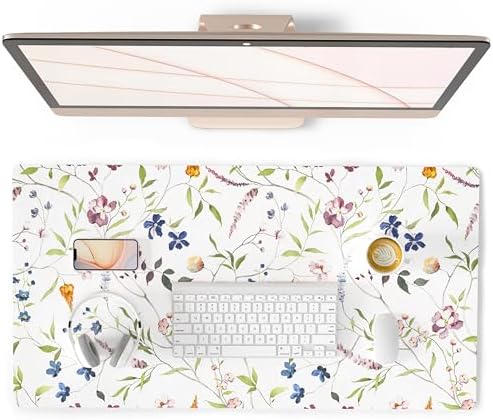 QiyI PU Leather Large Mouse Pad, 31.5" x 15.7", Watercolor Flowers
