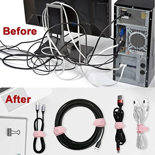 Silicone Cable Ties, Cord Organizer Cable Management(16Pcs-Pink)