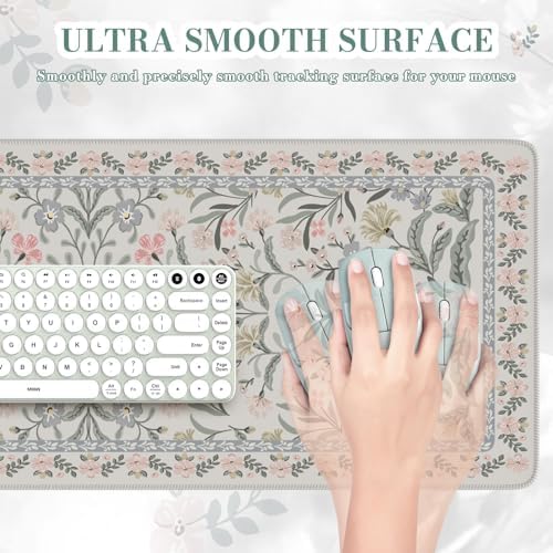 iCasso Aesthetic Desk Mat,31.5x11.8in Mouse Pads, Gray Floral