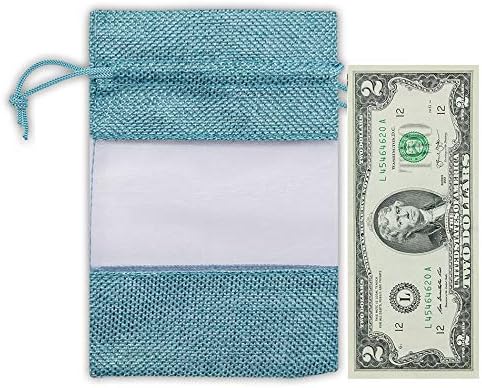 12-Pack Medium Linen Burlap & Organza Gift Bags w. Drawstrings (5x7 in, Teal) - Party Favors, Presents, Samples & Treats Mesh Pouch by The Display Guys