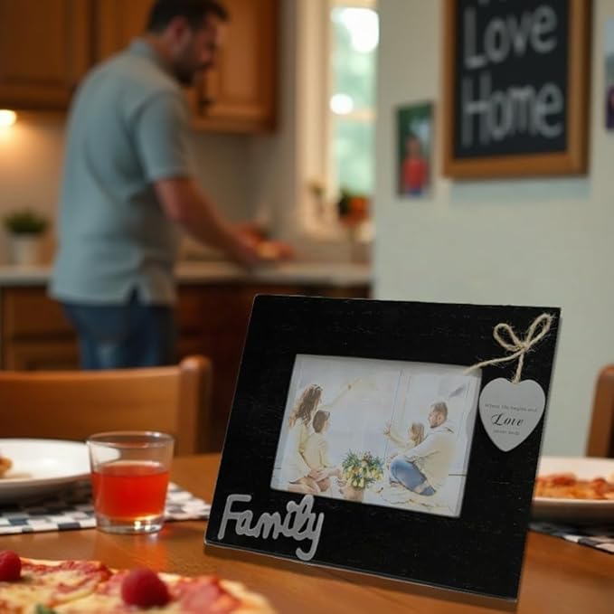 Family Picture Frame 4x6,Where Life Begins and Love Never Ends Photo Frame Heart Black,Father Day,Mother Day' S Gift,Wooden Family Frame for Wall 4x6 (Family Horizontal)