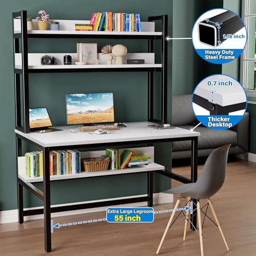 Aquzee Desk with Shelves, Computer Desk with Hutch, 55"