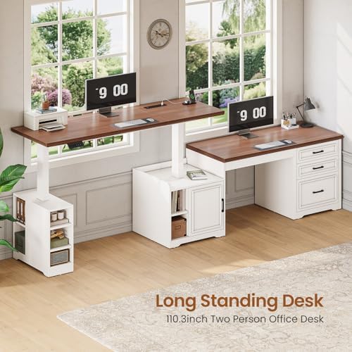 SEDETA Farmhouse L Shaped Standing Desk with Storage for Home Office, White