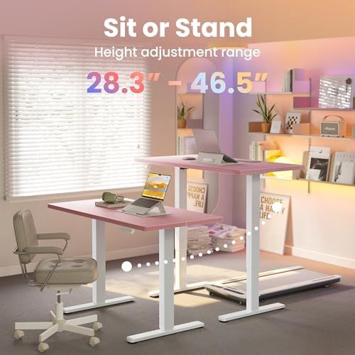 HUANUO 55x28 Inch Electric Standing Desk, Height Adjustable, Pink