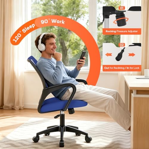 BestOffice Ergonomic Office Chair | Mid-Back Swivel Desk Chair | Blue