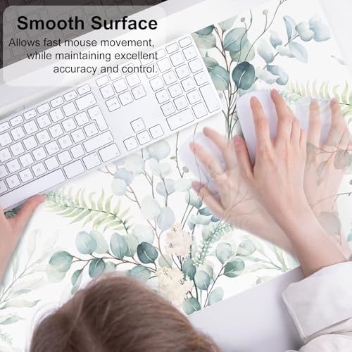 QiyI PU Leather Large Mouse Pad, 31.5" x 15.7", Eucalyptus Leaf