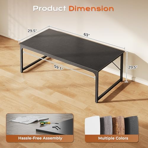 PRAISUN 63 X 29.5 Inch Computer Desk with Deeper Desktop, Gaming Office Writing Work Desk for Home Office, Study, Bedroom, Work from Home, Metal Frame, Black