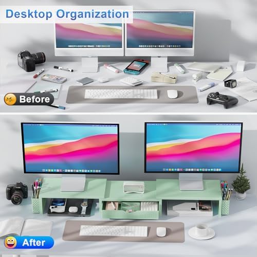 gianotter Dual Monitor Stand Riser With Drawer and 2 Pen Holders