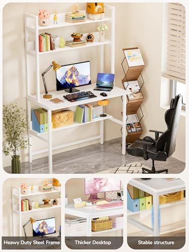 Aquzee 40 Inch Desk with Hutch, Computer Desk with Shelves