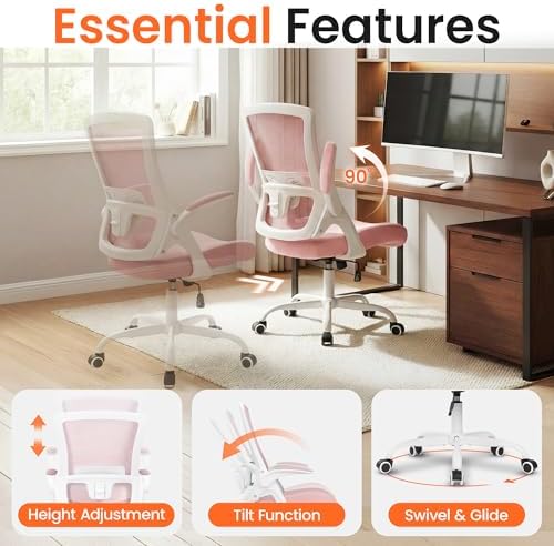 NEO CHAIR Office Desk Mesh Chair with Adjustable Ergonomic Lumbar, Pink