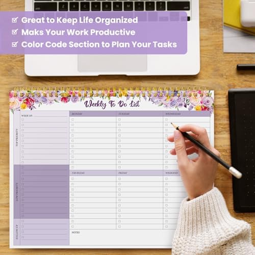 Weekly To Do List Notepad with 52 Undated Sheets（8.5"×11"）- Undated Weekly Planner Notepad for Office Desk Accessories and Supplies - Lavender Charm