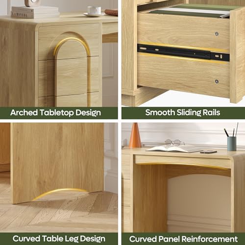 Bestier 47" Home Office Desk with 3 Drawers, Executive Style, Natural Oak